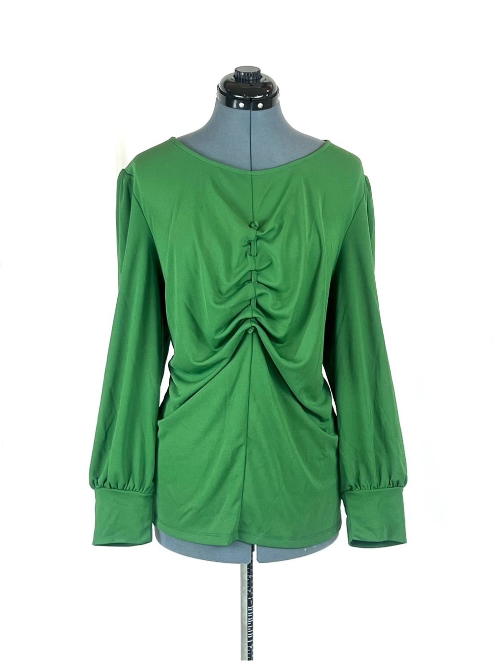 Eloqulii 22/24 Kelly green ruched front balloon sleeve stretch blouse 206